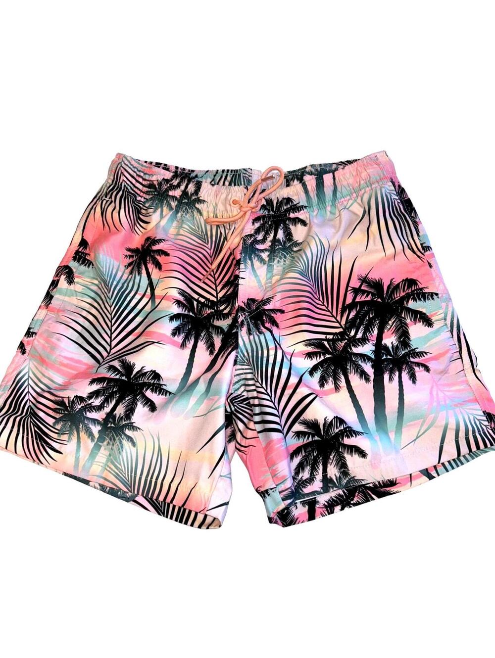 Ring of Fire Unlined Swim Trunks - Tropical Palms - Pink/Black - Men's S | NEW